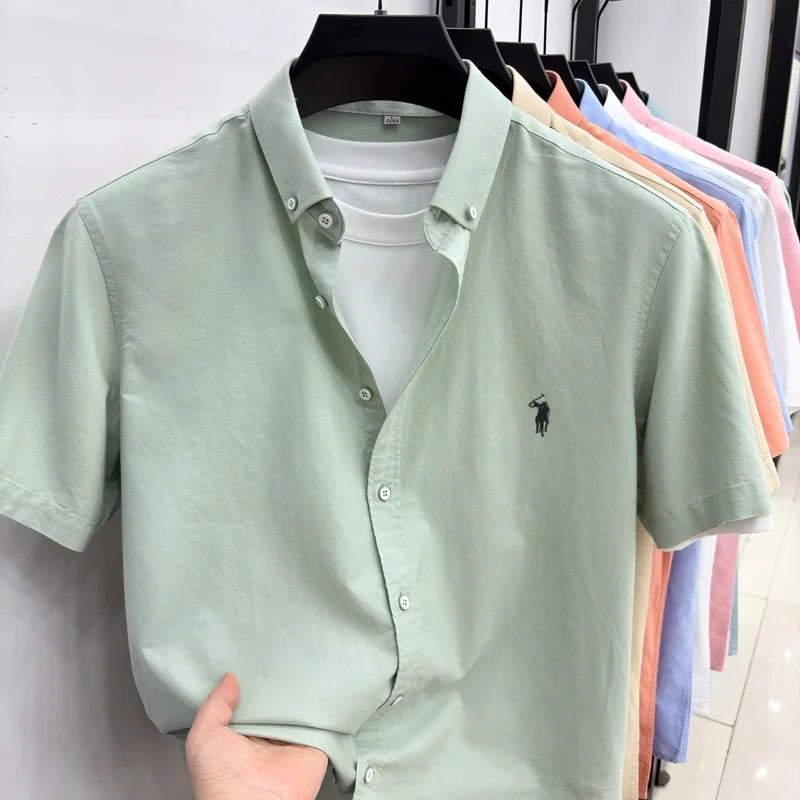 Camisa de Manga Curta 100% Algodão de Marca de Luxo com Bordado de Pônei, Nova Moda Casual para o Verão, Vestuário Masculino Paul