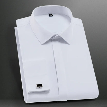 6xl oversized abotoaduras francesas camisa de manga longa para homens para trabalho negócios fino ajuste manga longa camisa masculina social formal