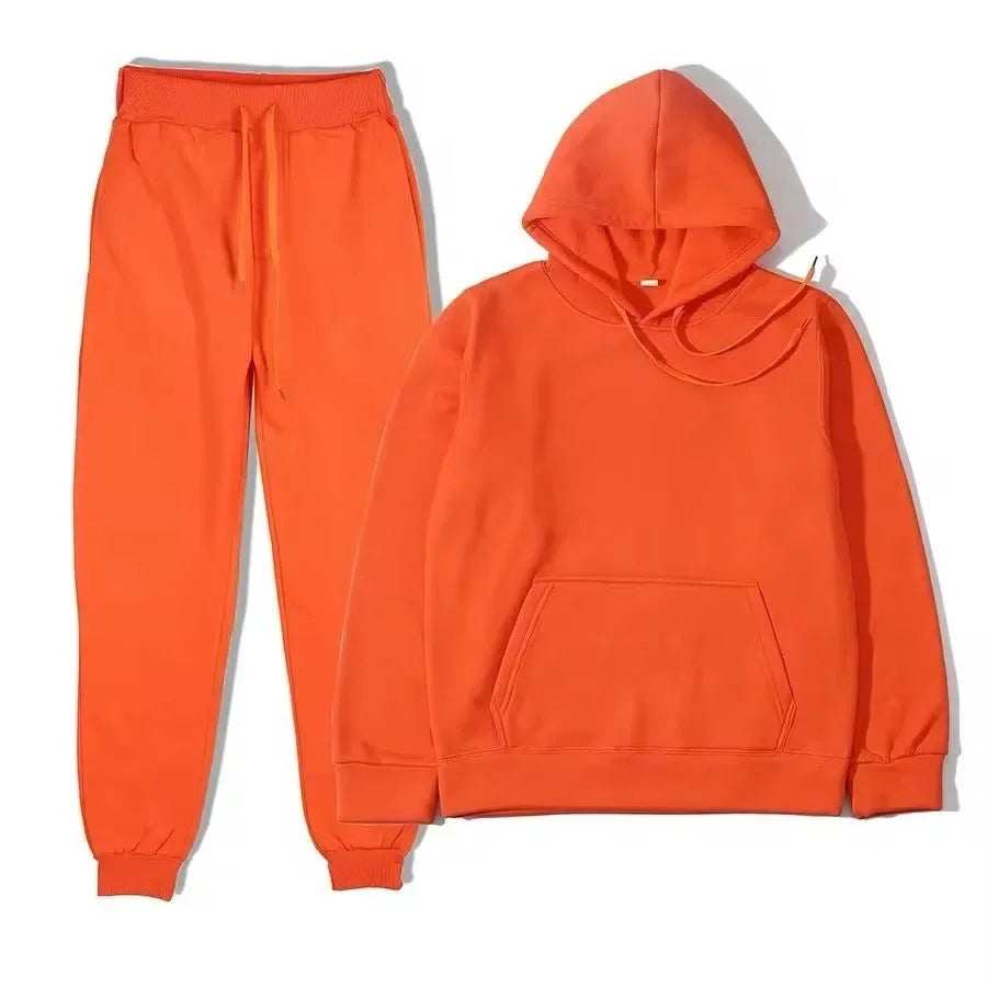 Conjunto Esportivo Masculino Outono/Inverno 2026, Cor Sólida, Duas Peças, Moletom com Capuz e Calças de Jogging, Roupas Casuais Esportivas 2026