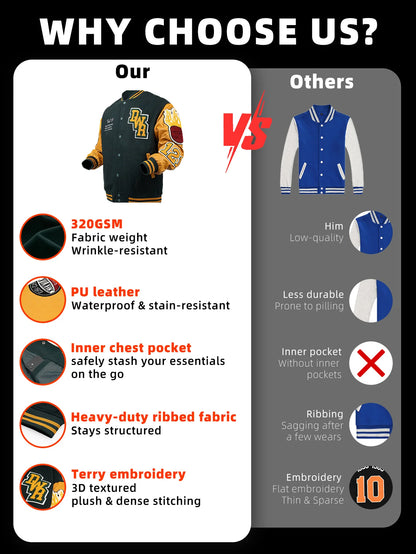 Jaqueta Vintage Masculina Estilo Varsity Racing Letterman Casaco de Beisebol Streetwear com Mangas de Couro Sintético