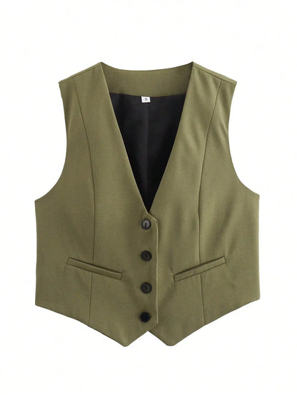 HH Moda Feminina Terno Sólido Colete Sem Mangas Colete Recortado Tops Coletes Primavera Verão Casual Senhora de Escritório Chic Tops