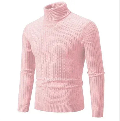 Men's High Neck Sweater Solid Color Pullover Knitted Warm Casual Turtleneck   Men Clothes