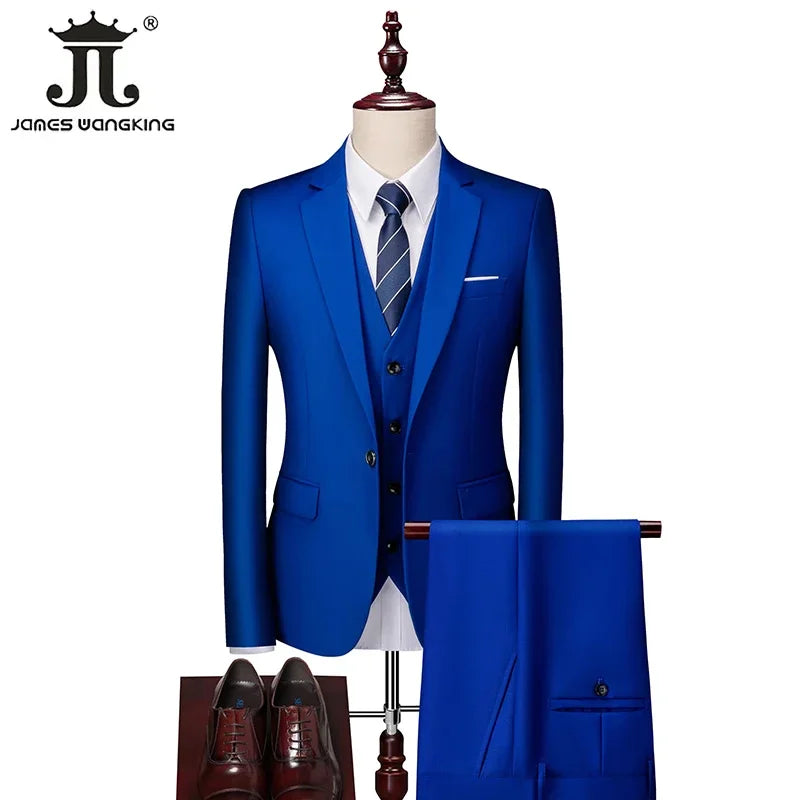 M-6XL 15 Cores (Jaqueta+Colete+Calças) Trajes Formais para Escritório Masculinos Vestido de Casamento para Noivos Vestido de Festa Terno de Cor Sólida