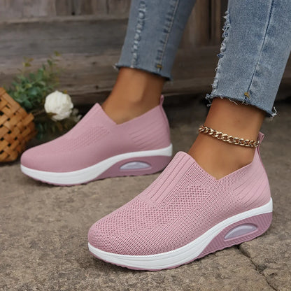Tênis feminino de caminhada com amortecimento de ar, antiderrapante, ortopédico, modelo mule, respirável e com salto anabela.