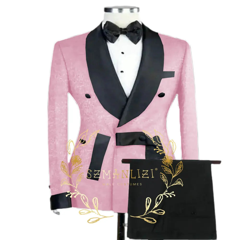 Novo elegante preto jacquard padrinhos festa de formatura duplo breasted casamento smoking fino ajuste xale lapela noivo melhor homem