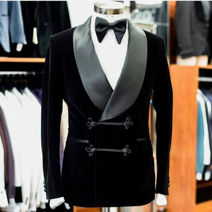 Jaqueta de veludo preto para fumar, 1 peça, blazer masculino com botões, luxo, noivos, casamento, designer, festa, casaco