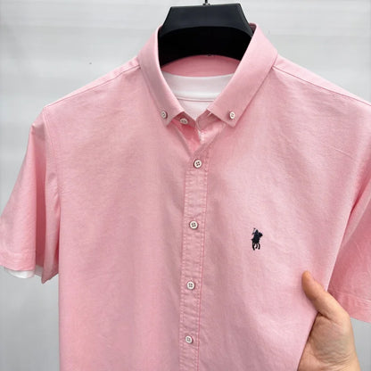 Camisa de manga curta de marca de luxo, 100% algodão, bordado de pônei de alta qualidade, moda casual para golfe, negócios, nova coleção masculina.