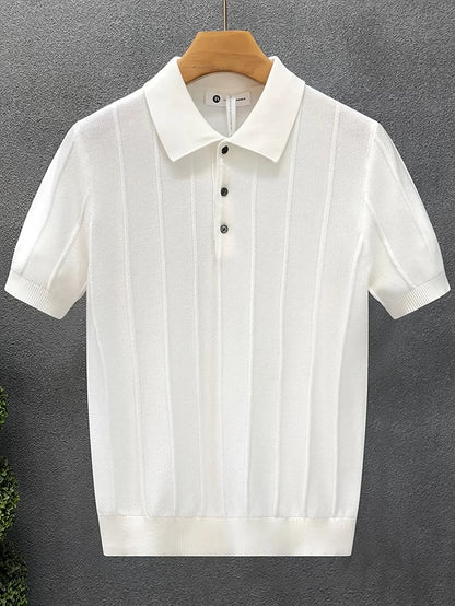 Suéter masculino de gola alta canelada - Camisa casual folgada de primavera com botões - Pulôver simples de cor única - Estilo aconchegante e moderno