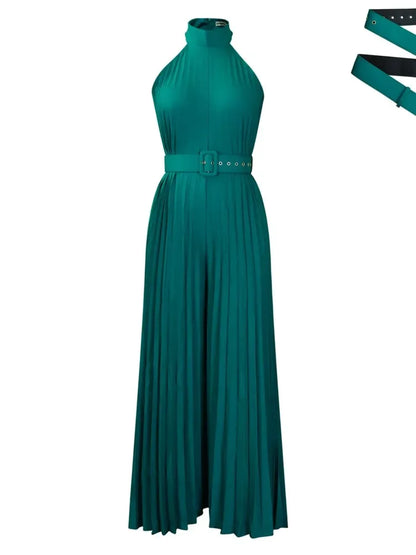 CPSYMYM Sexy Halter Sleeveless Women's Reunion Romper Summer New Female Elegant Pleated Waist Belted Wide Leg Jumpsuit Pants