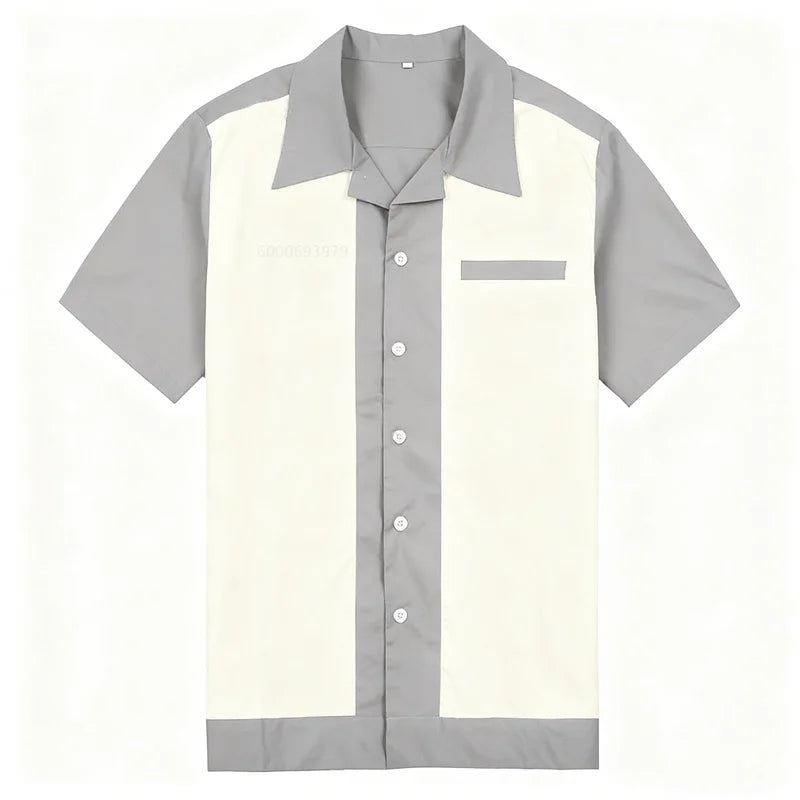 Camisa casual masculina de manga curta com lapela de boliche, camisa esportiva diária, roupas de clube confortáveis e respiráveis, entrega rápida