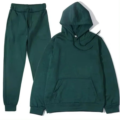 Conjunto Esportivo Masculino Outono/Inverno 2026, Cor Sólida, Duas Peças, Moletom com Capuz e Calças de Jogging, Roupas Casuais Esportivas 2026