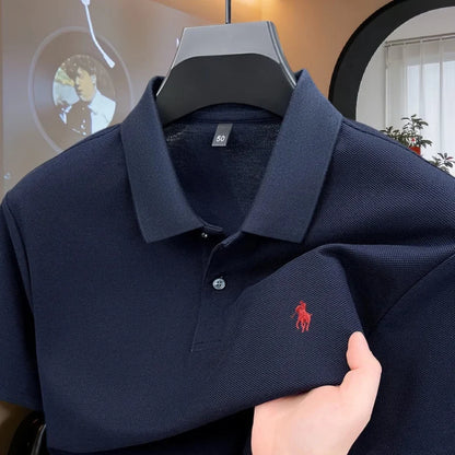 Camisa Polo Masculina de Manga Curta 100% Algodão Puro de Marca de Luxo, Coleção Verão 2026, com Bordado de Pônei, Estilo Golfe e Casual