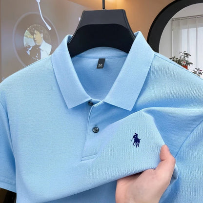 Camisa Polo Masculina de Manga Curta 100% Algodão Puro de Marca de Luxo, Coleção Verão 2026, com Bordado de Pônei, Estilo Golfe e Casual
