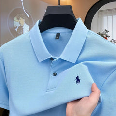 Camisa Polo Masculina de Manga Curta 100% Algodão Puro de Marca de Luxo, Coleção Verão 2026, com Bordado de Pônei, Estilo Golfe e Casual