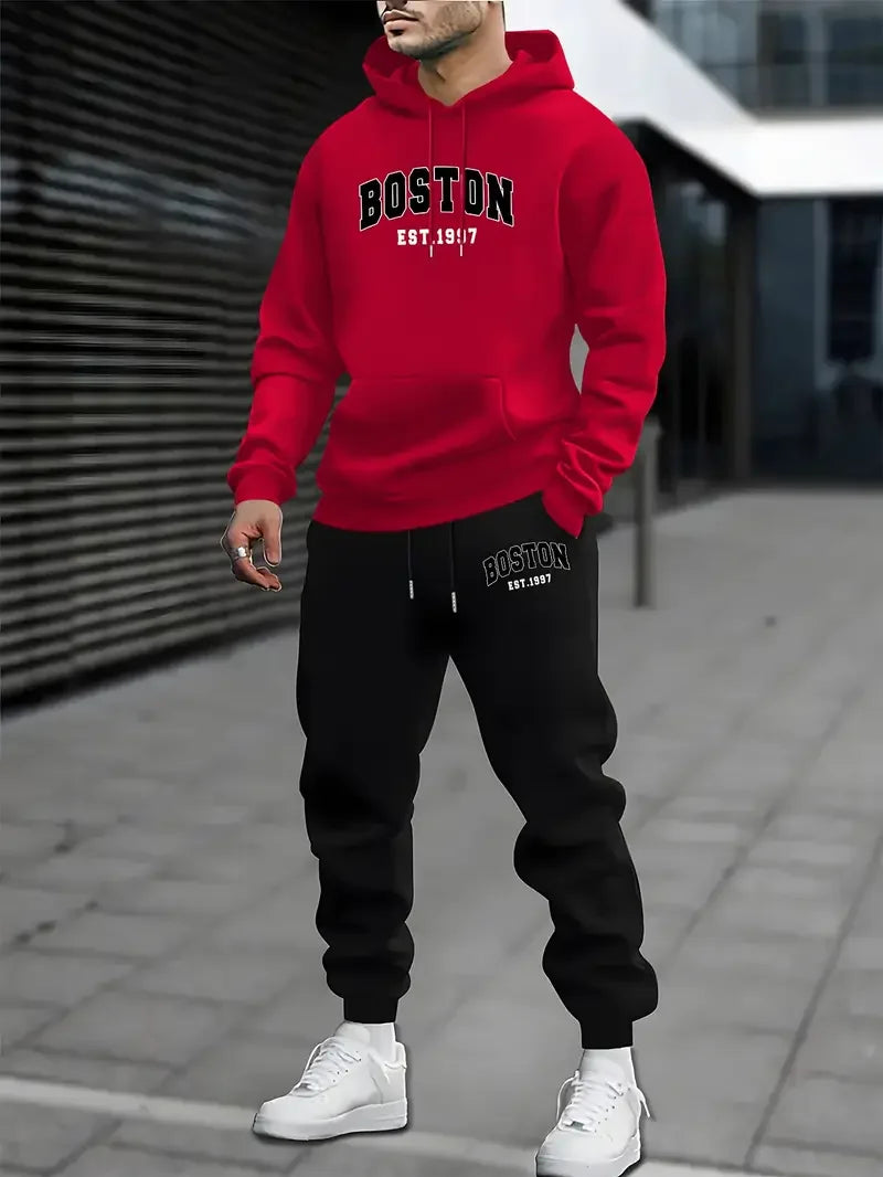 Men's Velvet Thickened Sports Set New York Letter Printed Spring and Autumn Hoodie Set Long Sleeve Casual Comfortable Pocket Hoo