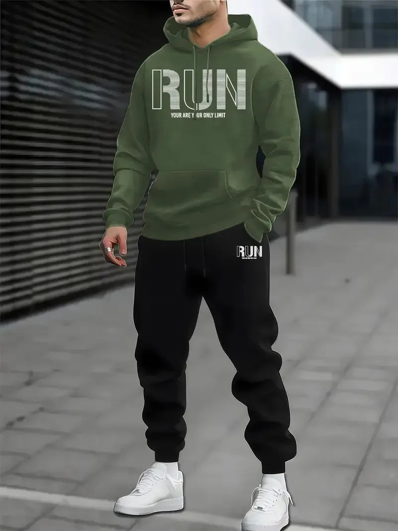 The 2025 Spring and Autumn new men's hoodie set is a casual and fashionable streetwear collection with letter prints
