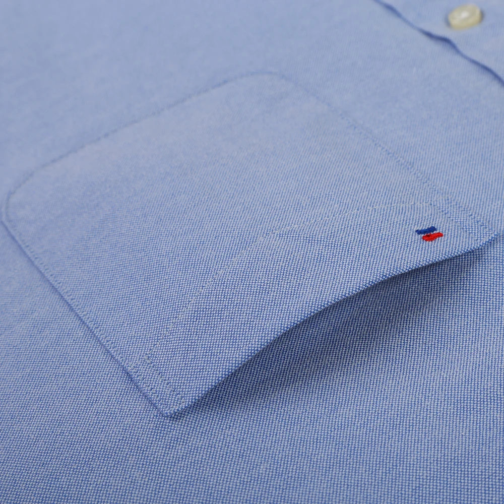 Camisa masculina de manga comprida oxford com botão no peito esquerdo confortável outono inverno ajuste regular casual versátil moda