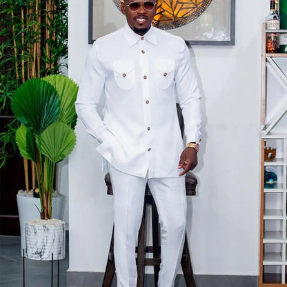 Novo Terno Masculino 2025, Bolso Branco, Conjunto de 2 Peças, Terno Casual de Luxo para Casamento, Estilo Tradicional Africano de Minorias Étnicas