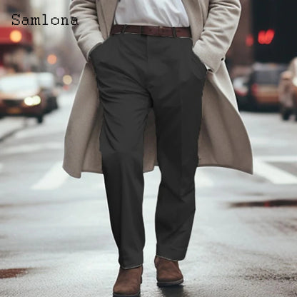 2023 masculino suporte bolso elegante calças de perna larga sólido branco festa de casamento calças plus size moda masculina botões até terno calças