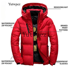 Jaqueta Masculina de Inverno 2026 Corta-Vento para Escalada com Capuz Removível, Parka Esportiva Casual para Caminhada ao Ar Livre, Casaco de Pluma de Pato Branco