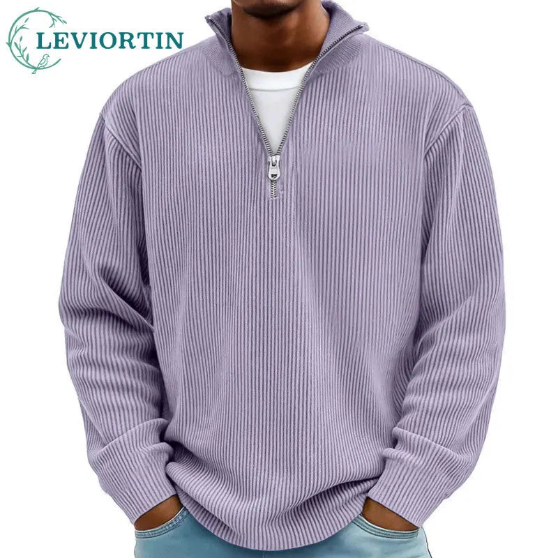 Outono/inverno nova moda masculina versátil casual gola meia zíper design veludo manga comprida camisa polo moletom