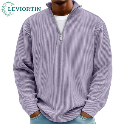 Outono/inverno nova moda masculina versátil casual gola meia zíper design veludo manga comprida camisa polo moletom