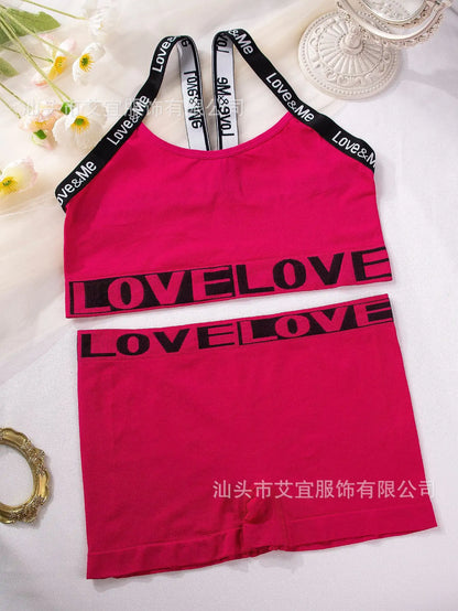 Conjunto de ioga esportiva de 2 peças para mulher, com estampa de letras, ideal para o verão, praia, academia, calça e shorts com alças, estilo anos 2000. Roupas femininas baratas.
