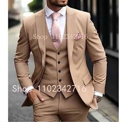 Pink Luxury Men Suits 2024 Terno Slim fit 3 Piece Jacket Pant With Vest Groom Wedding Tuxedo Costume Homme Formal Occasion Terno