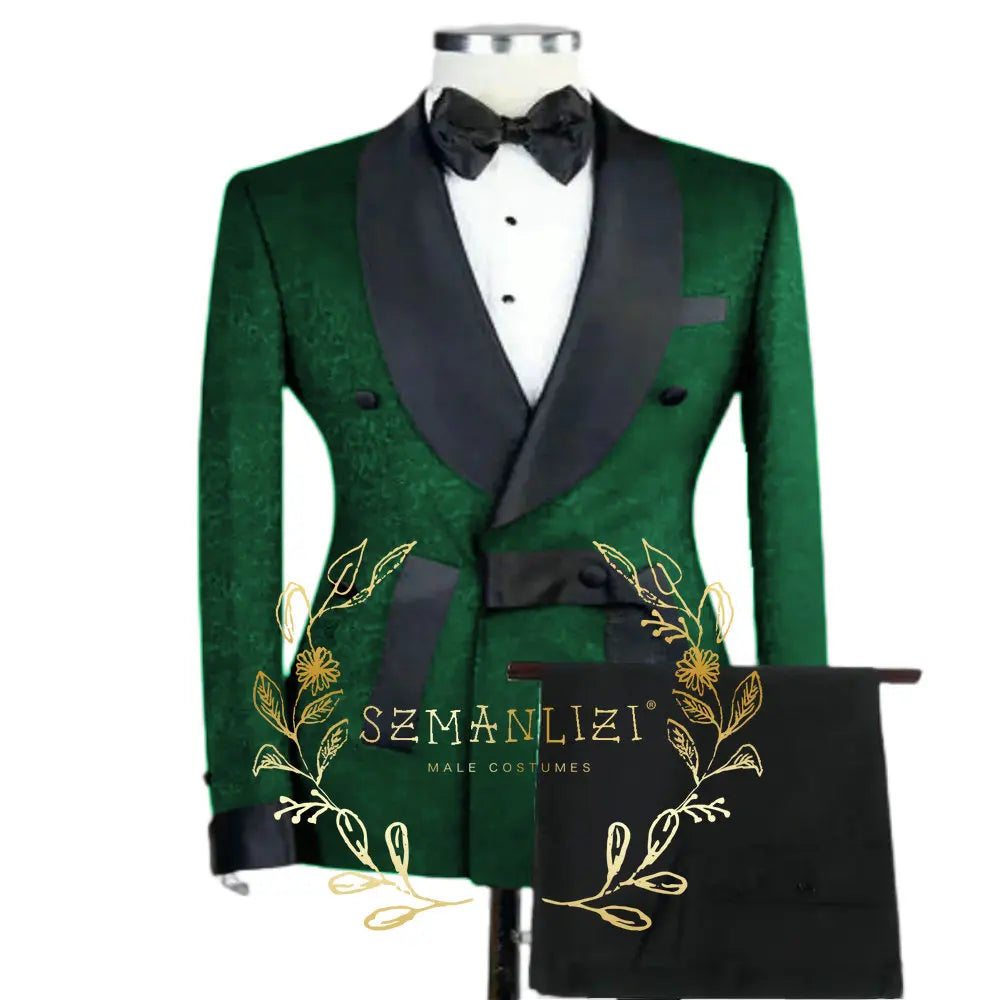 Novo elegante preto jacquard padrinhos festa de formatura duplo breasted casamento smoking fino ajuste xale lapela noivo melhor homem