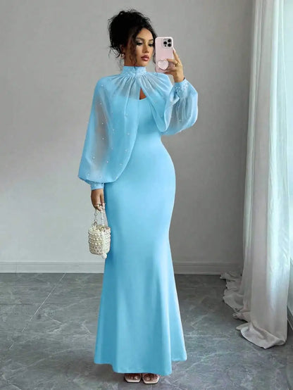 Vestido de Noite Elenzga Novo e Elegante com Charme Madura, Digno e Delicado, Rosa Sonhador, Top de Manga Longa Bordado à Mão, Sereia Graciosa