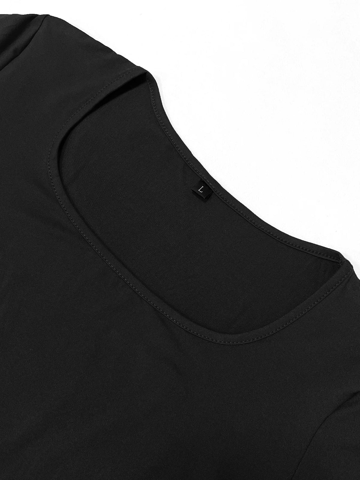 Vestido longo feminino liso de manga comprida, modelo bodycon, elegante, básico, minimalista e casual, com decote redondo.