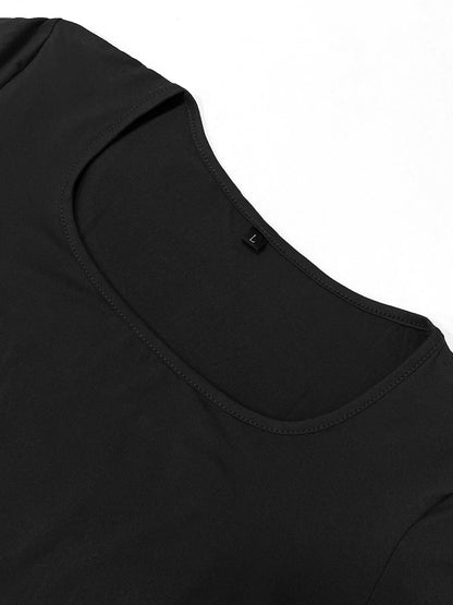 Vestido longo feminino liso de manga comprida, modelo bodycon, elegante, básico, minimalista e casual, com decote redondo.