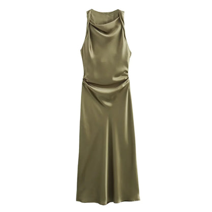 Vestidos Longos de Cetim para Mulheres 2026, Vestido Midi Slip de Verão, Vestido Sexy para Festa Noturna, Vestidos Elegantes Sem Mangas