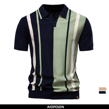 Camisa polo de malha listrada masculina da marca AIOPESON para tecido respirável de alta qualidade elegante casual camisas polo masculinas ﻿