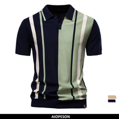 Camisa polo de malha listrada masculina da marca AIOPESON para tecido respirável de alta qualidade elegante casual camisas polo masculinas ﻿
