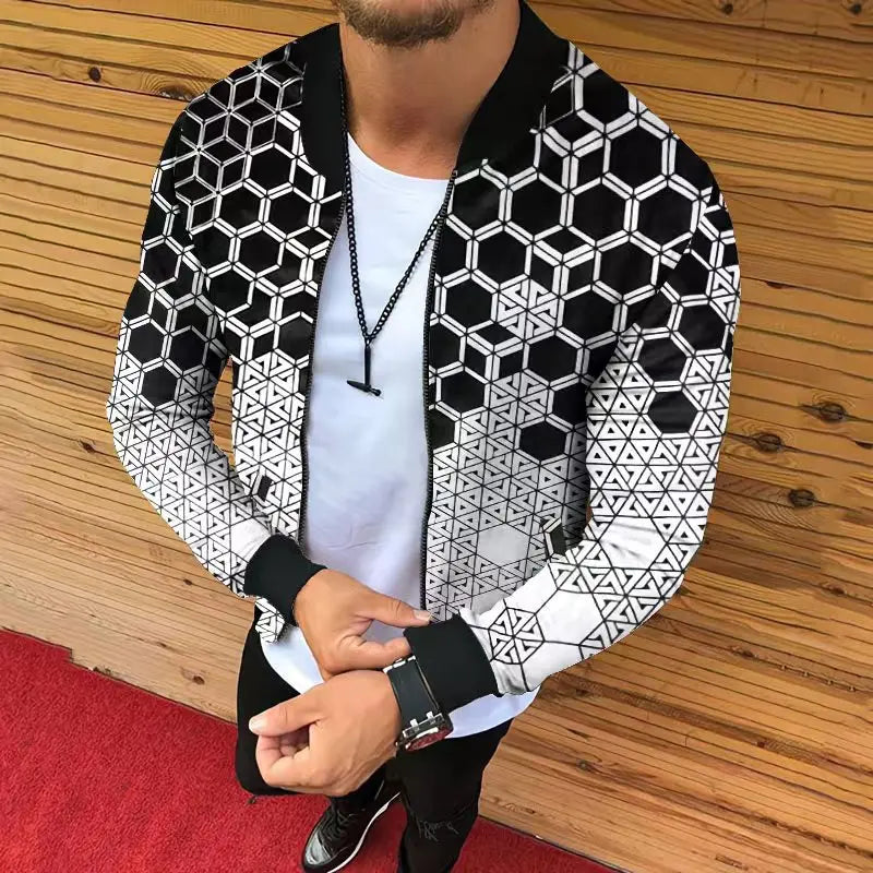 Jaqueta estampada com corte tridimensional masculina, moda casual, comércio exterior, outono e inverno , nova