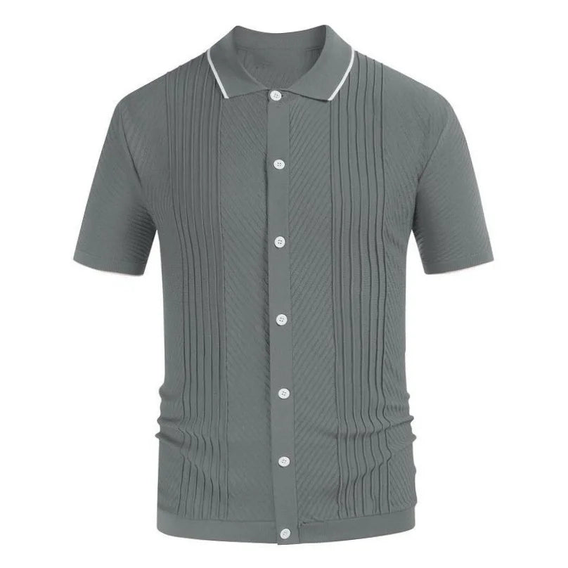 Novo verão camiseta masculina 2024 manga curta lapela listra impressão botão listra camisa polo moda pulôver topos