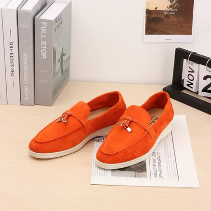 Mocassins Femininos de Camurça Sem Logo, Design de Luxo, Sapatos Casuais Confortáveis para Mulheres, Calçados Planos para o Verão