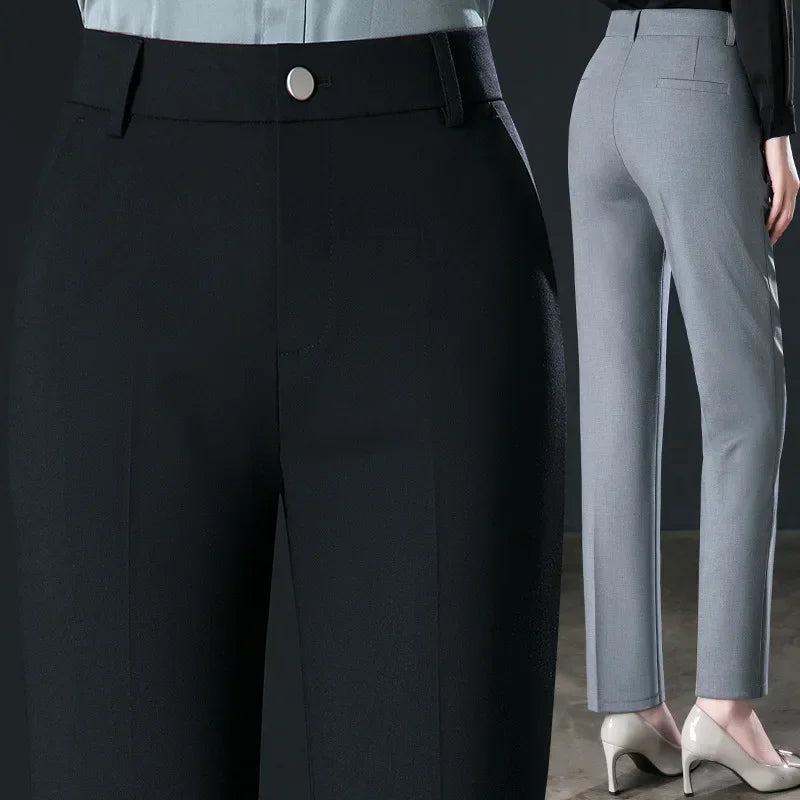 2025 primavera outono preto elegante carreira formal terno calças femininas, cáqui em linha reta cintura alta solta calças de trabalho feminino/calças de carga