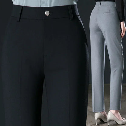 2025 primavera outono preto elegante carreira formal terno calças femininas, cáqui em linha reta cintura alta solta calças de trabalho feminino/calças de carga