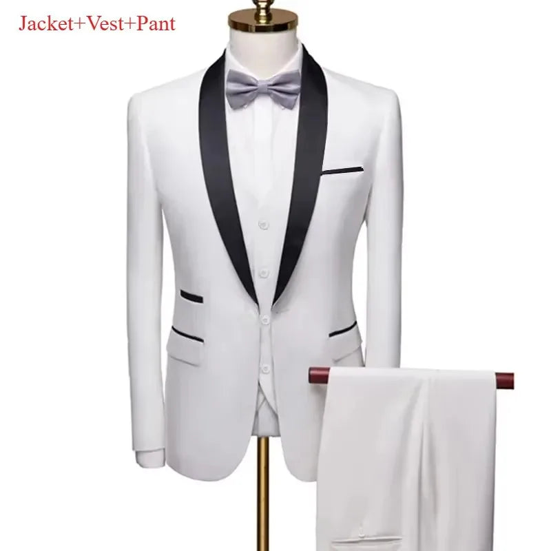 Lapela masculina preto terno conjunto casaco colete calças/negócios padrinhos noivo vestido de casamento fprmal blazer calças