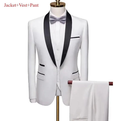 Lapela masculina preto terno conjunto casaco colete calças/negócios padrinhos noivo vestido de casamento fprmal blazer calças