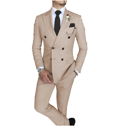 Terno slim fit trespassado masculino, jaqueta Peak Lapel, casual de negócios, blazer e calça de casamento, 2 peças