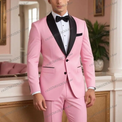 Novo Terno Masculino Branco e Preto para Casamento, Festa, Formatura, Noivo, Padrinho, Ocasiões Formais, Smoking Masculino, Conjunto de 2 Peças, Blazer e Calça