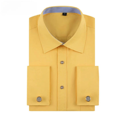 Quality French Cufflinks Shirt Men's Long Sleeve Tuxedo Male Brand Slim Fit White Button Cuff Social Men Dress Shirts