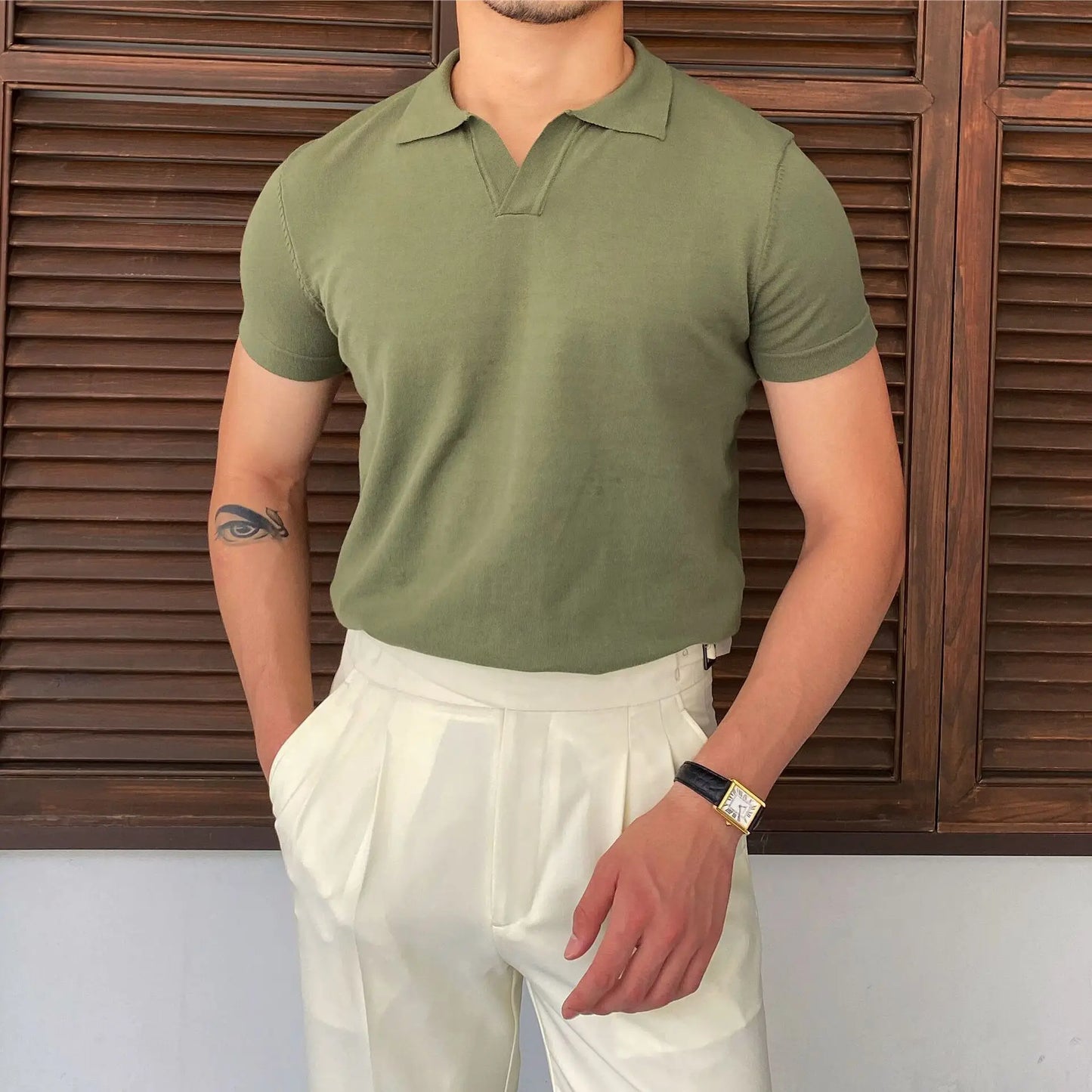 Camisa polo de manga curta de malha masculina, blusa casual de negócios, polo Slim Fit, primavera verão, camiseta listrada moda, camiseta com gola polo, malhas