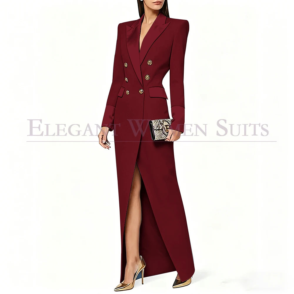 Blazer preto feminino de alta qualidade, com lapela de pico e abotoamento duplo, casaco longo da moda, peça única, luxuoso, estilo Dubai.