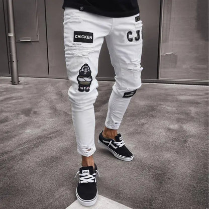 2025 New Solid Color Fashion Men Casual Pants Stretch Jeans Skinny Work Trousers Male Wash Slim Fit for Zippered Jeans Men Cloth