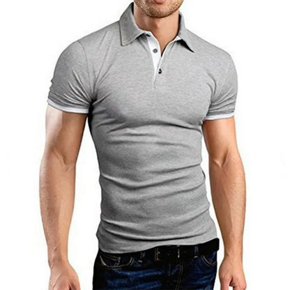 Camisa polo masculina de manga curta, corte slim casual, com blocos de cores, estilo inglês streetwear. Moda masculina.