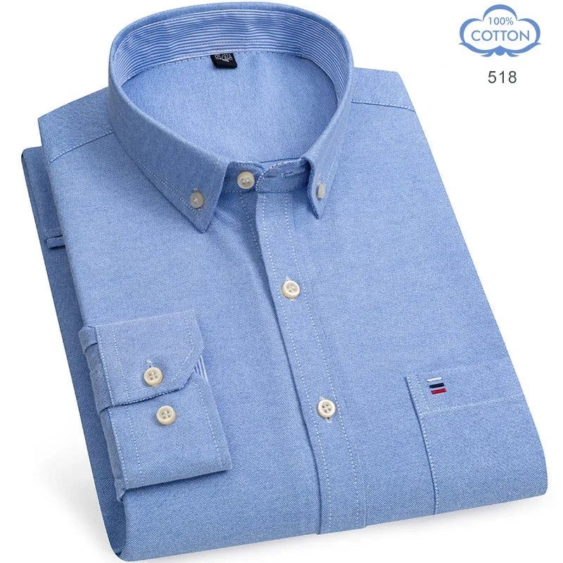 2025 camisa social masculina puro algodão oxford marca de luxo fino macio abotoado xadrez formal trabalho roupas ocidentais